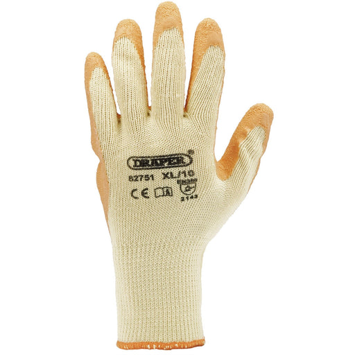 Draper Heavy Duty Latex Coated Work Gloves, Extra Large, Orange (Pack of 10) Draper  - Dynamic Drive