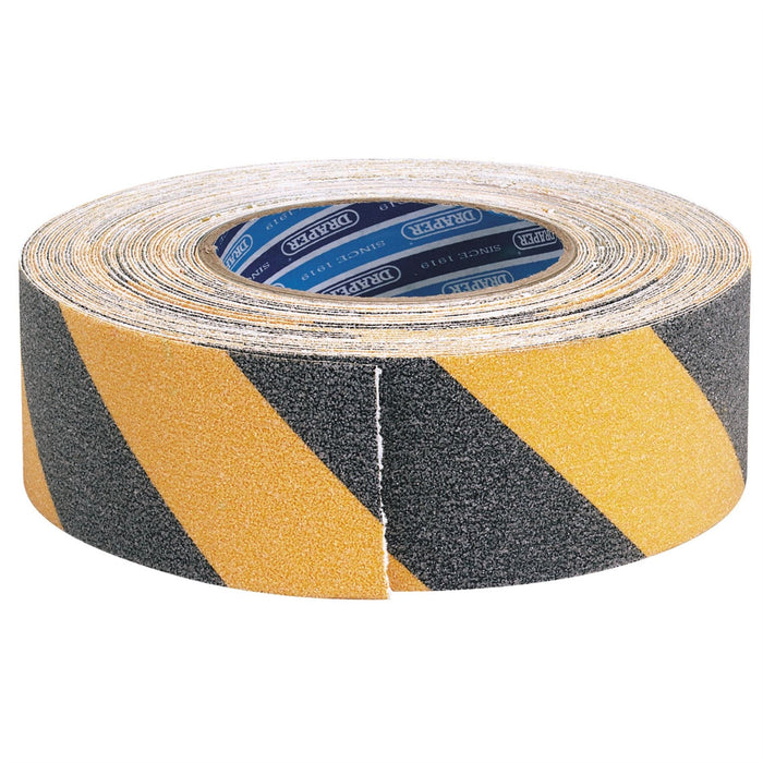 Draper Heavy Duty Safety Grip Tape Roll, 18m x 50mm, Black and Yellow 65440