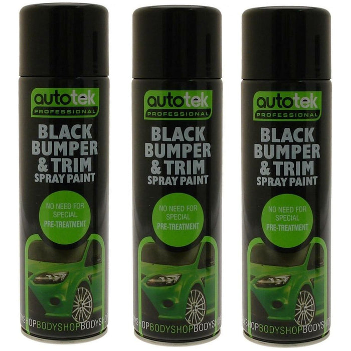 3x AUTOTEK Professional Black Bumper and Trim 500ml Spray Paint High Coverage