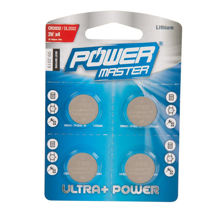 Powermaster Lithium Button Cell Battery CR2032 4pk CR2032