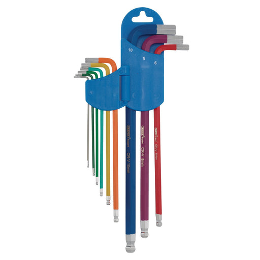 Draper Metric Coloured Extra Long Hex. and Ball End Key Set (9 Piece) 66134 Draper  - Dynamic Drive