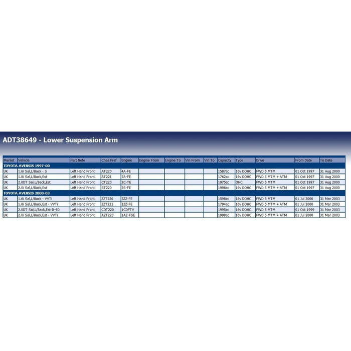 Blue Print ADT38649 Control Arm Fits Toyota