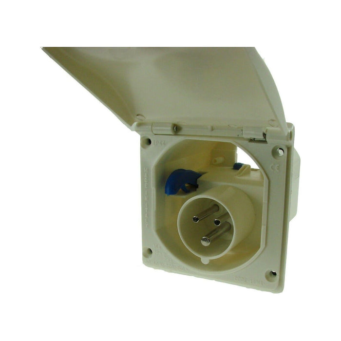 240V 16A Mains Flush Fit Socket White Bk Maypole  - Dynamic Drive