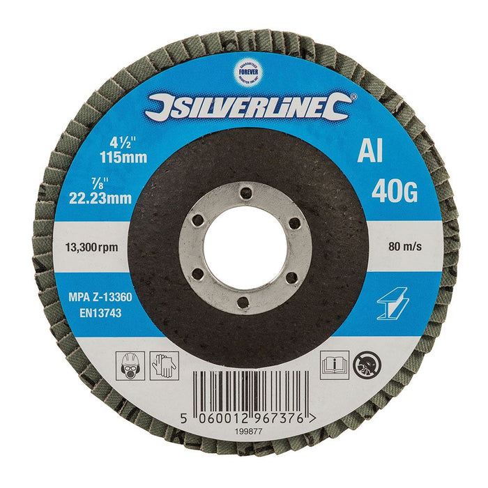 Silverline Aluminium Oxide Flap Disc 115mm 40 Grit