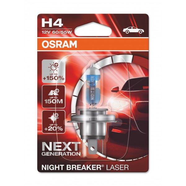 Osram Performance Bulbs - H4 up to +150% More Brightness - (472) P43t - Halogen - NIGHT BREAKER LASER Osram  - Dynamic Drive