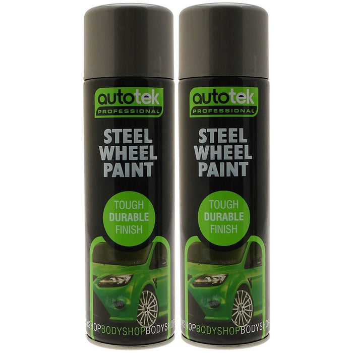 2x AUTOTEK SILVER STEEL Wheel Paint 500ml Spray Paint High Coverage