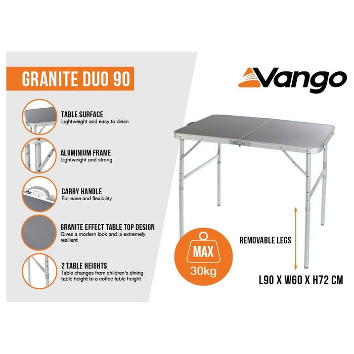 Vango Granite Duo 90 Height Adjustable Folding Camping Table Vango  - Dynamic Drive