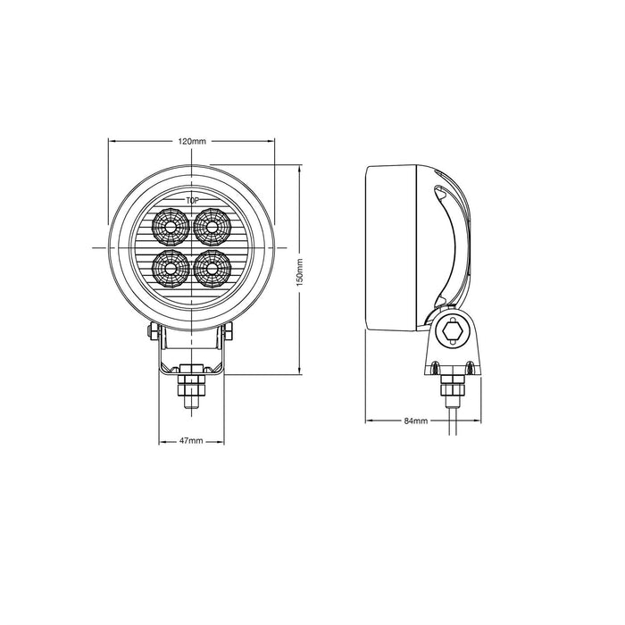 Ring Automotive RCV9590 4-LED Round Worklamp, 12 W, 9/50 V