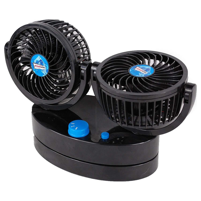 12v Dual Air Fan 360° All-round Rotation Automotive Cooling Cooler Car Van SWCF5 Streetwize  - Dynamic Drive