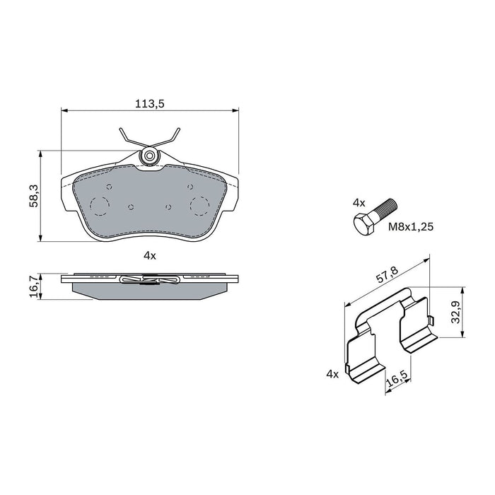 Genuine Bosch Brake Pad Set Bp1102 fits Citroen Dispatch HDi - 1.6 - 07-16 09864