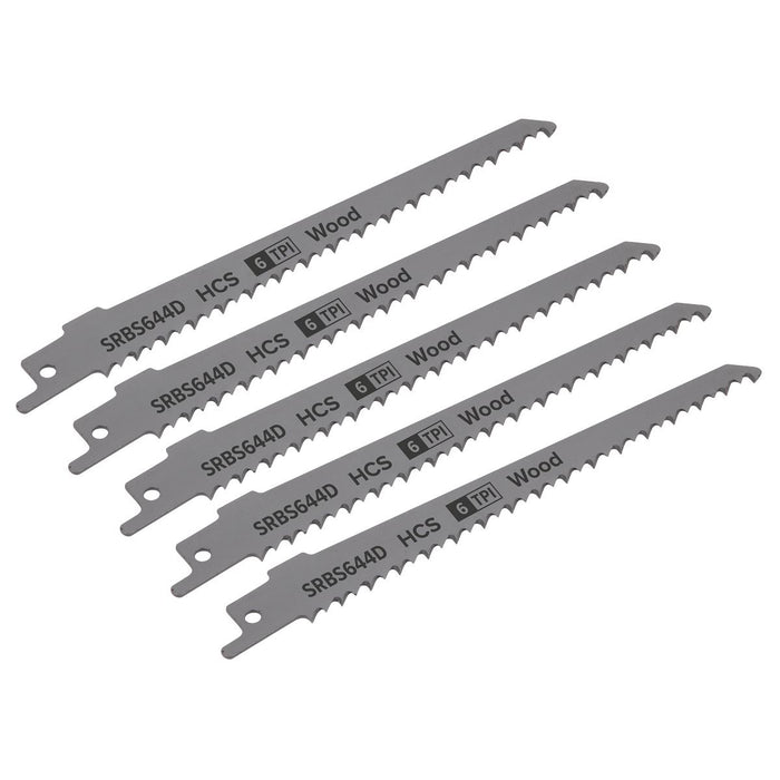 Sealey Reciprocating Saw Blade Clean Wood 150mm 6tpi Pack of 5 SRBS644D