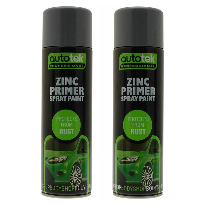 2x AUTOTEK Professional Zinc Primer 500ml Spray Paint High Coverage Autotek  - Dynamic Drive