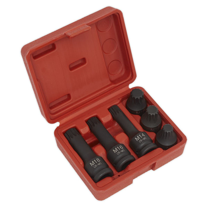 Sealey Impact Spline Socket Bit Set 6pc 1/2"Sq Drive SX052