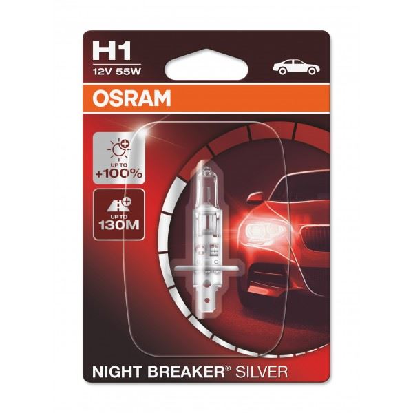 Osram Performance Bulbs -  H1 Up To +100% More Brightness - (448) P14.5 - Halogen - NIGHT BREAKER SILVER