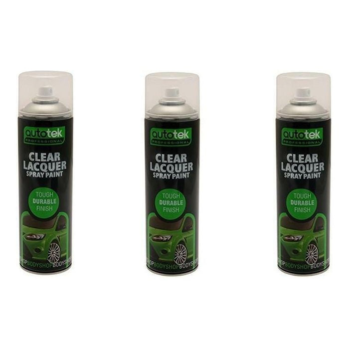 3x AUTOTEK Clear Lacquer 500ML Spray Paint GLOSS HIGH COVERAGE CLEAR LACQUER