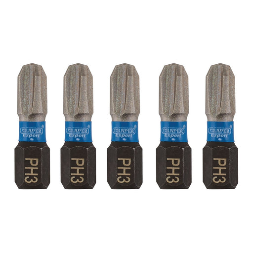 Draper Expert Cross Slot/PH Type Impact Screwdriver Bits, No.3 x 25mm, 1/4" Hex Draper  - Dynamic Drive