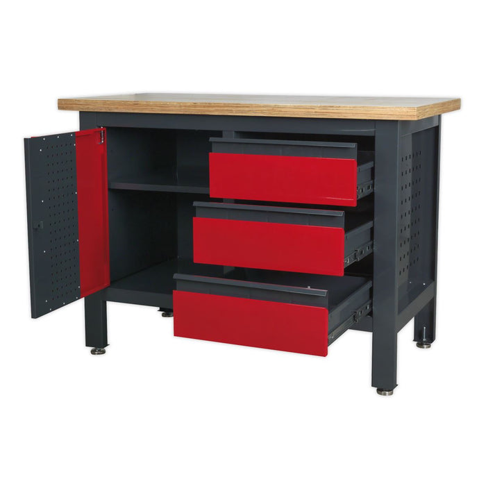 Sealey Workstation with 3 Drawers & Cupboard AP1372B Sealey  - Dynamic Drive