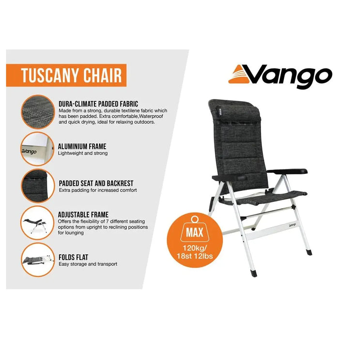 Vango Tuscany Recliner Camping Chair Tall Heather Grey Vango  - Dynamic Drive