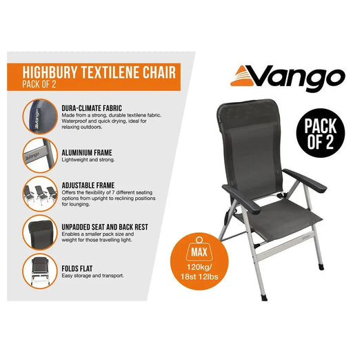 Vango Highbury Textilene Chair (Two Chair Pack) Tall Denim Drift Vango  - Dynamic Drive