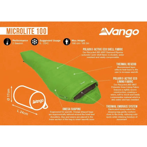 Vango Microlite 100 100 Gecko Sleeping Bag Vango  - Dynamic Drive