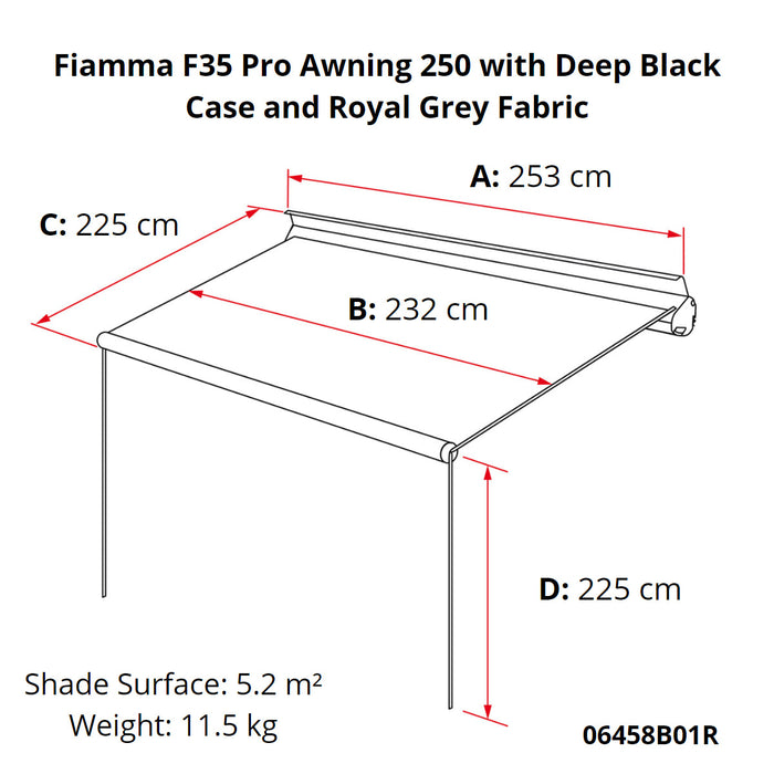 Fiamma F35 Pro 250 Awning Deep Black Case Royal Grey Fabric Campervan Caravan