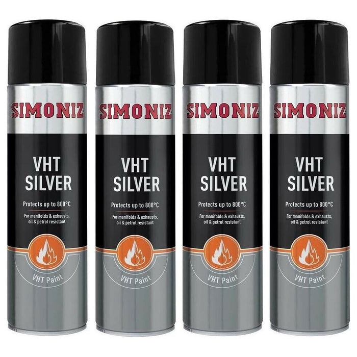 4x Simoniz VHT SILVER PAINT VERY HIGH TEMPERATURE CAR SPRAY AEROSOL 500ml