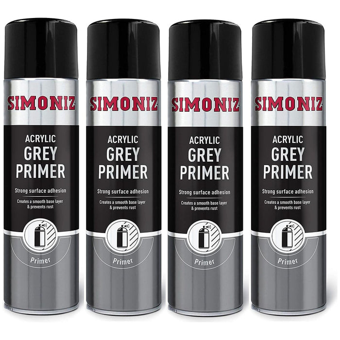 4x Simoniz Large Grey Primer Acrylic Aerosol Auto Car Spray Paint 500ml SIMP11D