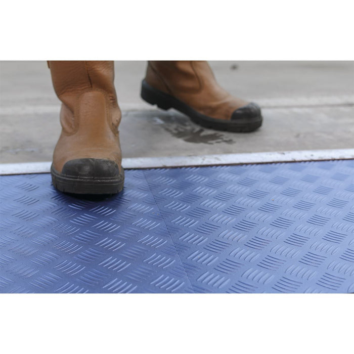 Sealey Vinyl Floor Tile with Peel & Stick Backing Blue Treadplate Pack of 16 Sealey  - Dynamic Drive