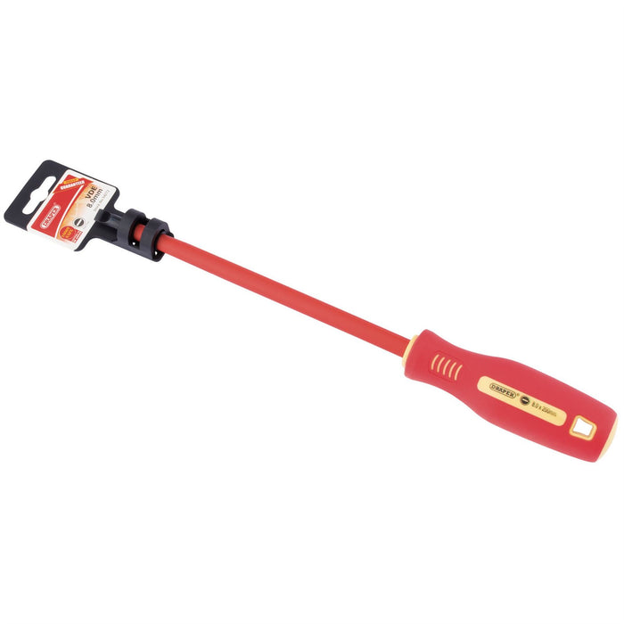 Draper Fully Insulated Plain Slot Screwdriver, 8 x 200mm (Display Packed) 54272 Draper  - Dynamic Drive