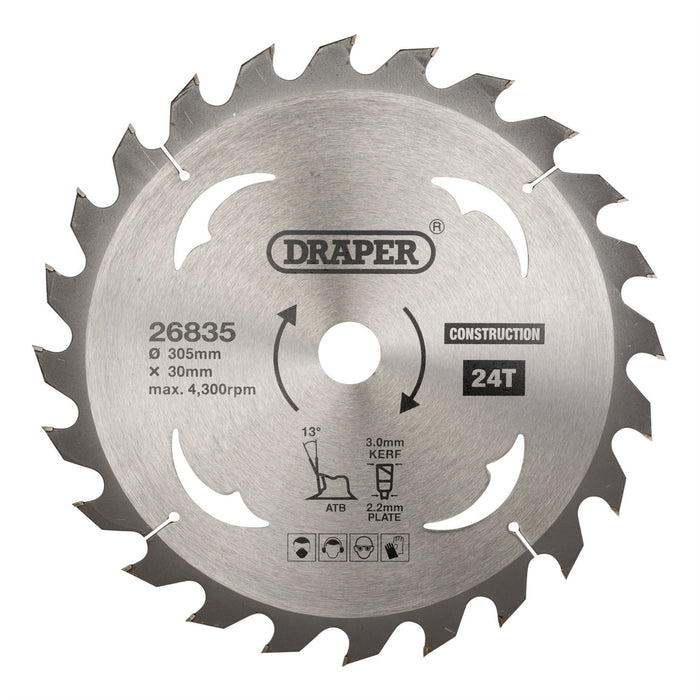 Draper TCT Construction Circular Saw Blade, 305 x 30mm, 24T 26835 Draper  - Dynamic Drive