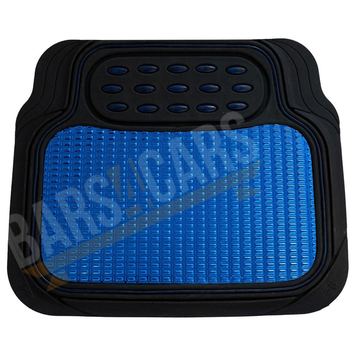 Shiney Blue Metallic Checker Style Car Heavy Duty Black Rubber Set of 4 Mats Set Streetwize  - Dynamic Drive