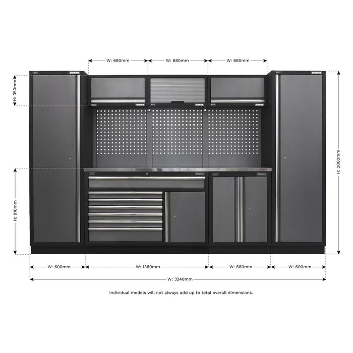 Sealey Superline Pro 3.24m Storage System Stainless Steel Worktop Sealey  - Dynamic Drive