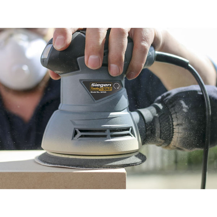 Siegen 125mm Dual Action Orbital Palm Sander 240W 230V Hook & Loop Backing Pad Sealey  - Dynamic Drive