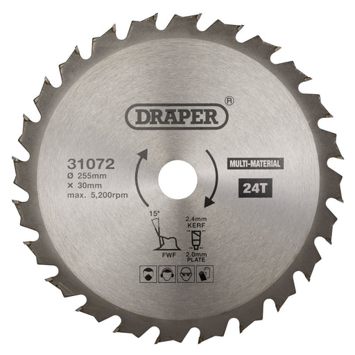 Draper TCT Multi-Purpose Circular Saw Blade, 255 x 30mm, 24T 31072 Draper  - Dynamic Drive