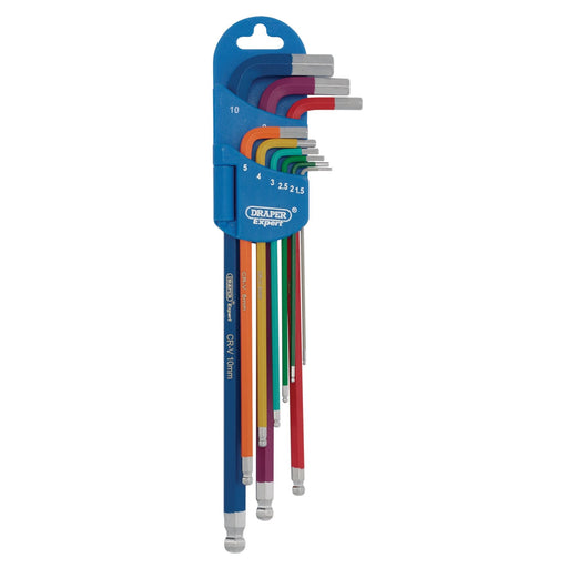 Draper Metric Coloured Extra Long Hex. and Ball End Key Set (9 Piece) 66134 Draper  - Dynamic Drive