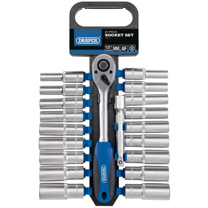 Draper Combined MM/AF Deep Socket and Ratchet Set, 1/2" Sq. Dr. (20 Piece) 16377 Draper  - Dynamic Drive