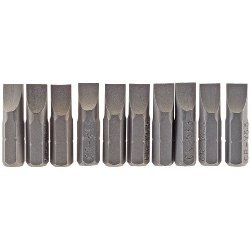 Draper Plain Slot Insert Bit, 6.5mm, 1/4" Hex, 25mm Long (Pack of 10) 64034 Draper  - Dynamic Drive