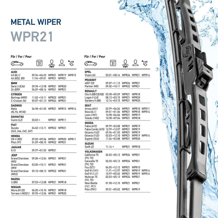 Hella Metal Wiper Wiper Blade WPR21 21" 525mm Front Quantity: 1 9XW 190 253-211 Hella  - Dynamic Drive