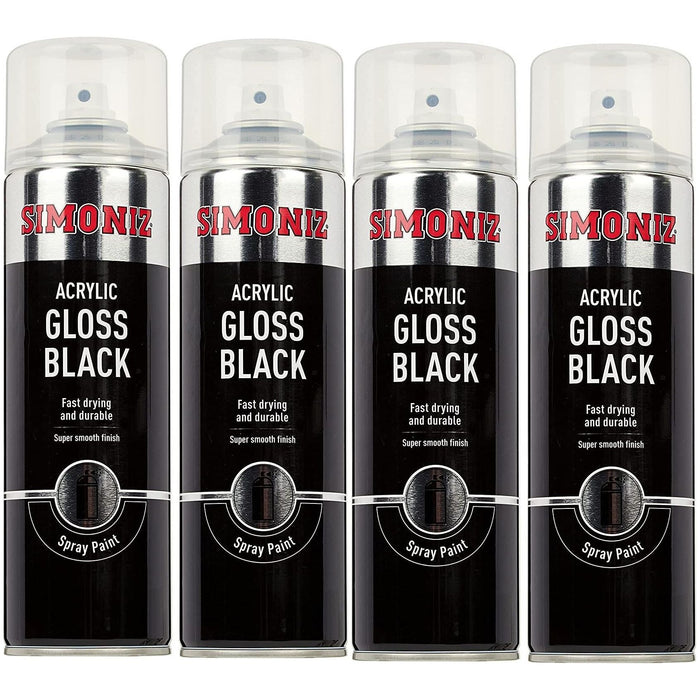 4x Simoniz Large Gloss Black Acrylic Aerosol Auto Car Spray Paint 500ml SIMP15D