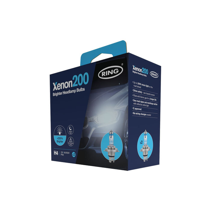 Ring Xenon 200 H4 Head Light Bulbs | Performance +200% Brighter - Pair