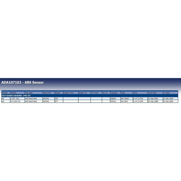 Blue Print ADA107102 Abs Sensor Fits Chrysler