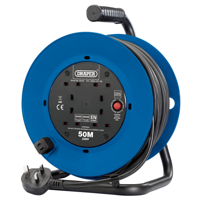 Draper 230V Four Socket Industrial Cable Reel, 50m 02120 Draper  - Dynamic Drive