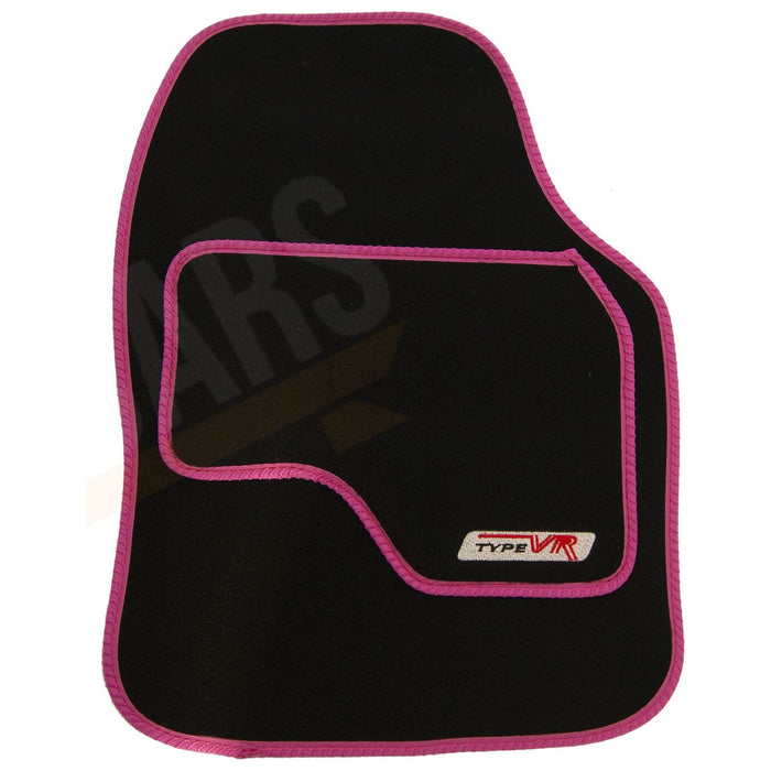 4 x Black  Carpet Floor Mats with Pink Trim fits Peugeot 106 107 108 206 207 208 UKB4C  - Dynamic Drive