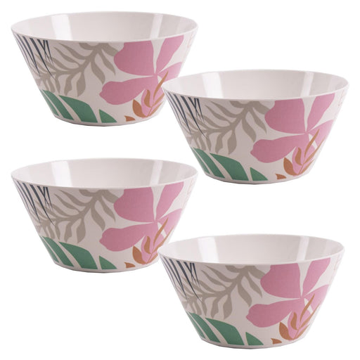 4 x Reusable Plastic Melamine Jungle Flowers Breakfast Salad Bowls for Camping Picnic Summit  - Dynamic Drive