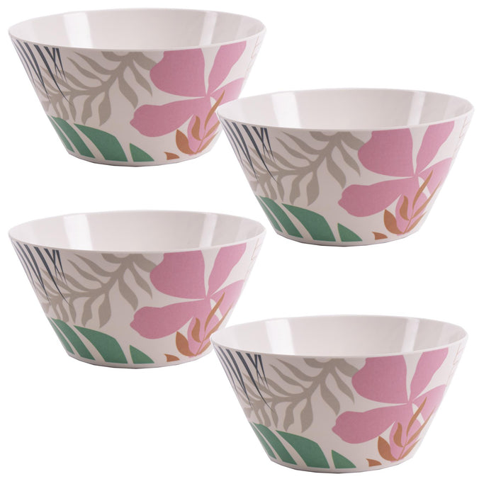 4 x Plastic Melamine Jungle Flowers Breakfast Salad Bowls for Camping Picnic Summit  - Dynamic Drive