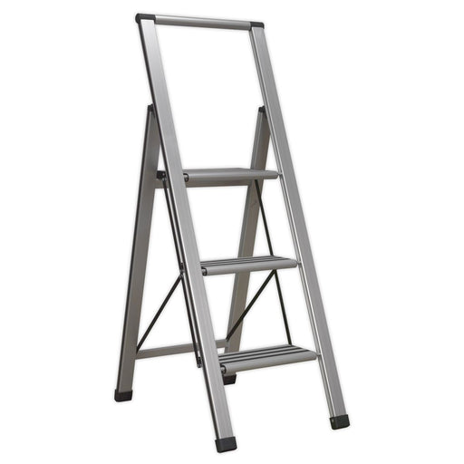 Sealey Aluminium Professional Folding Step Ladder 3-Step 150kg Capacity APSL3 Sealey  - Dynamic Drive