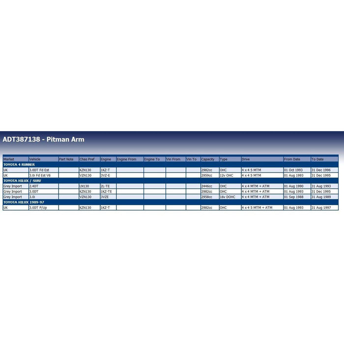 Blue Print ADT387138 Pitman Arm Fits Toyota