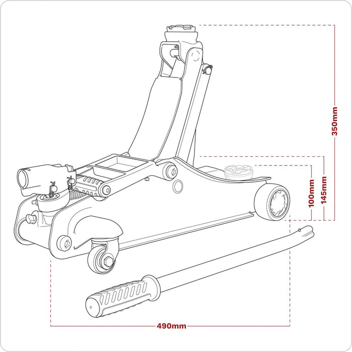 Sealey 180 Handle Low Profile Short Chassis Trolley Jack 2 Tonne - Red 2180LE Sealey  - Dynamic Drive