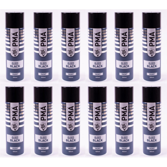 12x PMA Professional Gloss Black 500ml Spray Paint High Coverage PMA  - Dynamic Drive