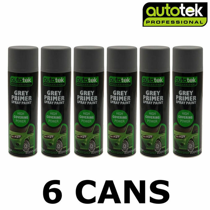 6x Autotek Professional Grey Primer 500Ml Spray Paint High Coverage